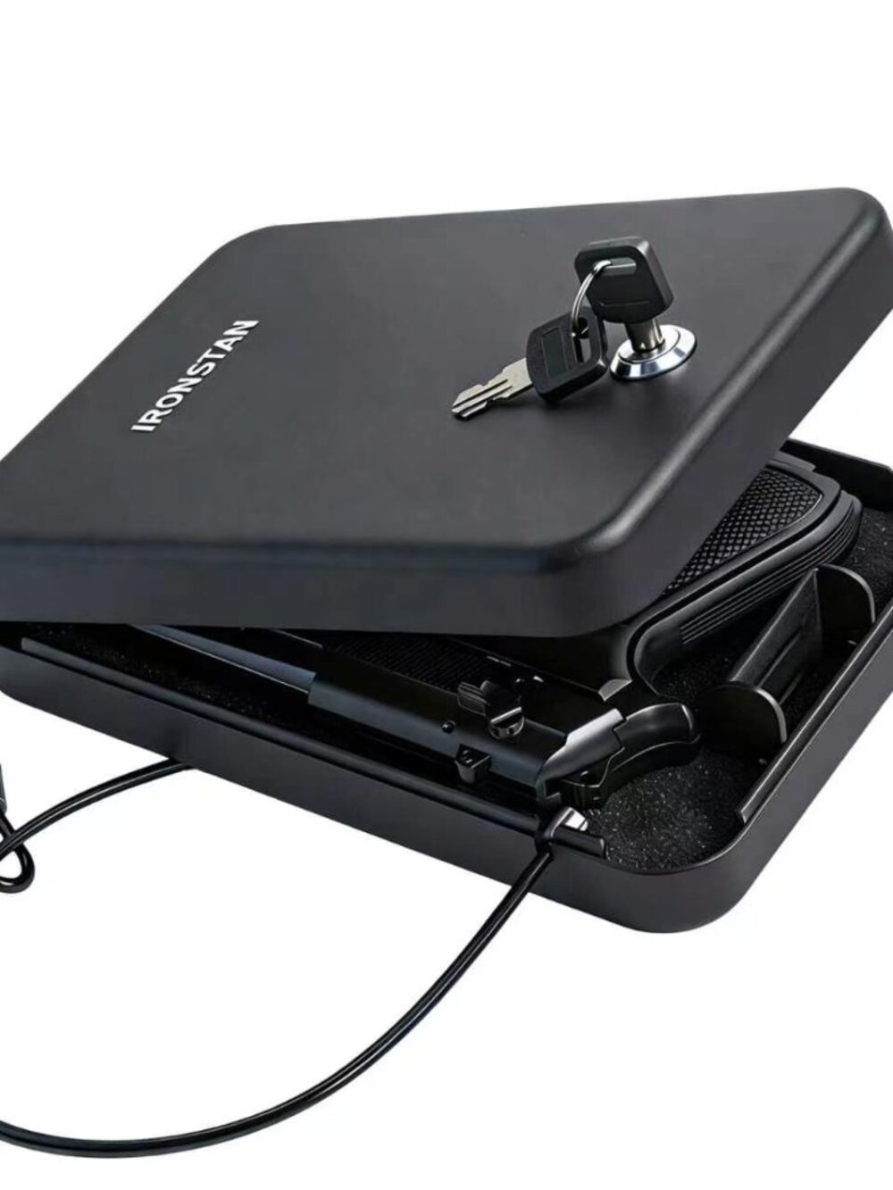 Pistol Safe Portable Travel Handgun Lock Box, Heavy Duty Steel Key Lock Gun Safe